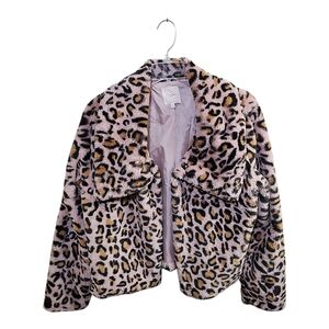 Candie’s Animal Print Faux Fur Cropped “Mob Wife” Coat – Size Large